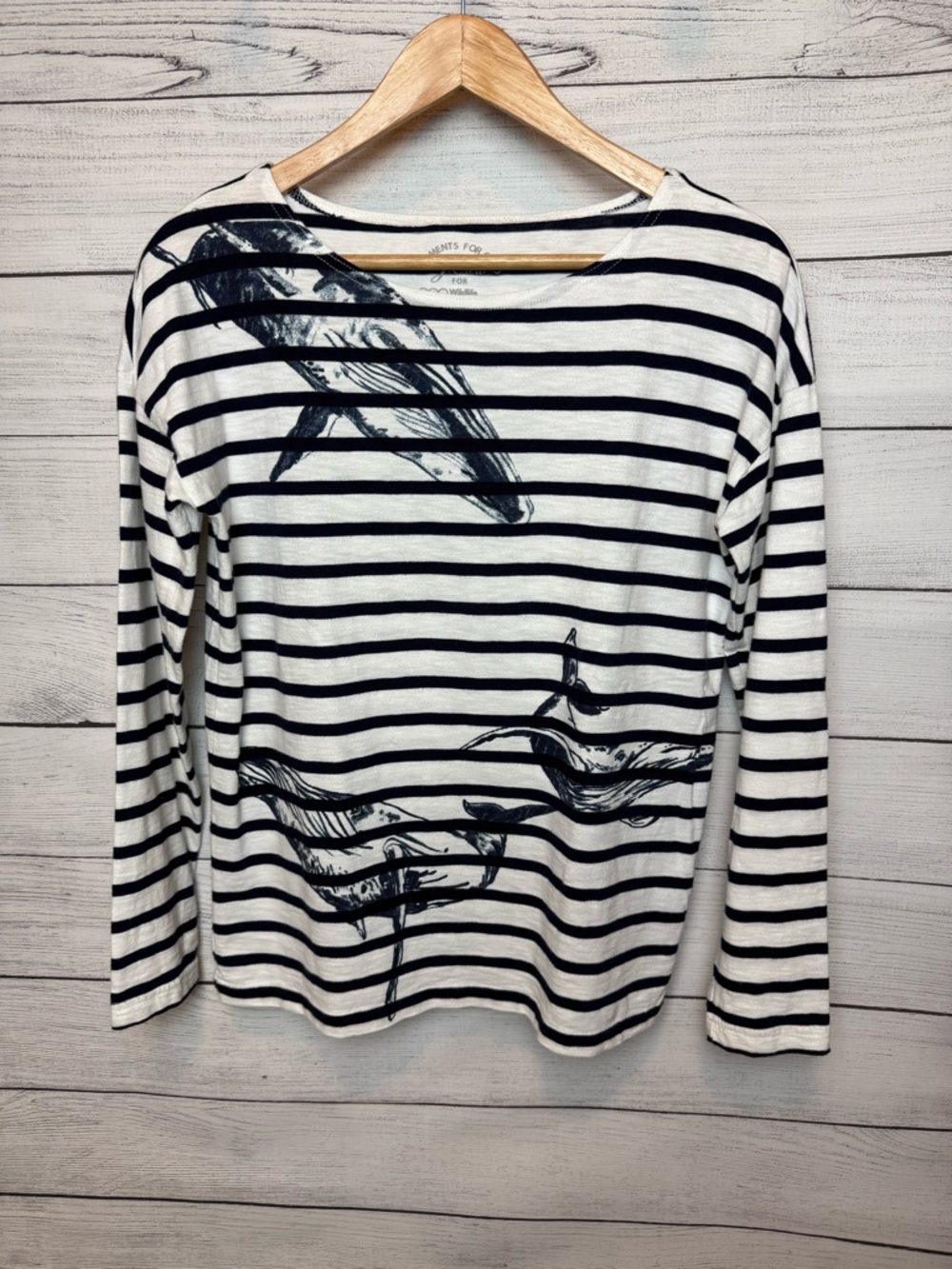 J. Crew Navy & White Striped Long-Sleeve Top with Whale Motif